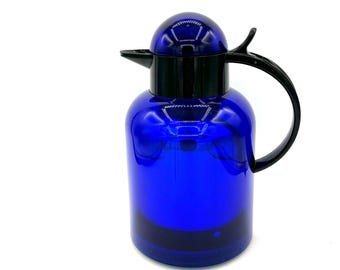 Vintage Space Age Modern Cobalt Blue Thermos Thermomatic Tea Coffee Carafe / Retro Emsa Picnic RV Camping Travel Hot Container Pitcher Jug