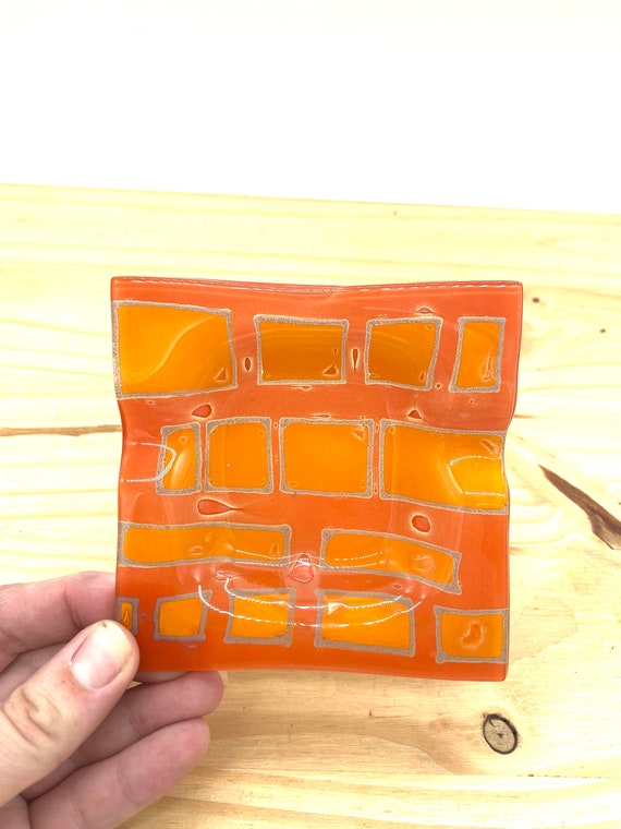 Vintage 60s Orange Mod Geometric Glass Higgins St… - image 3