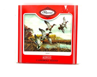 Vintage Mallard Duck Hot Plate Trivet Country Farmhouse Casserole Stand / Retro Acrlic Burd Print Kitchen Dining Room Decoration