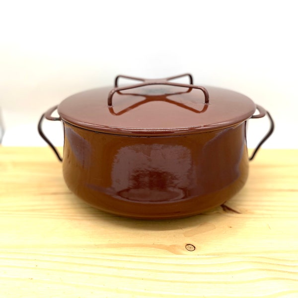 Vintage 60s Mid Century Modern Enamel Brown Dansk Kobenstyle Dutch Oven Pot with Lid / Retro MCM Kitchenware Handle Cooking Baking Dish