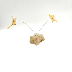 Vintage Mod Kinetic Sculpture Flying Seagull Birds on Wire on Quartz Base Sculpture / Retro 60s Quirky Fun Shelf Sitter