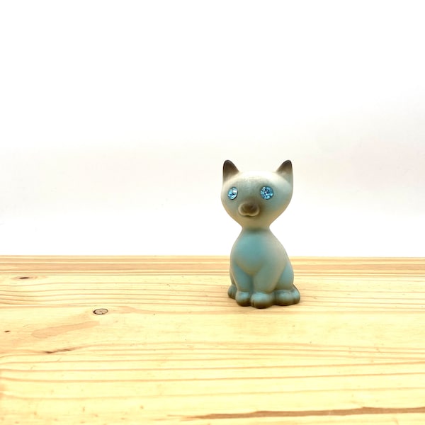 Vintage 50s Siamese Cat Roselane Sparklers Diamond Blue Rhinestone Eyes Ceramic Figurine / Mid Century Collectible Kitten Gemstone Decor