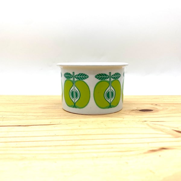 Vintage Arabia Finland Green Apple Print Jelly Jam Sugar Cup Jar / Mid Century Modern Porcelain Ceramic Fruit Kitchen Decor