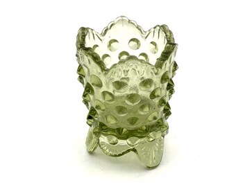 Vintage Fenton Hobnail Green Glass Pedestal Toothpick Cocktail Fork Holder / Unique Party Gift Collectible Kitchen Decor Votive