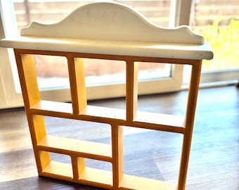 Vintage Wood Yellow Curio Trinket Shelf Rustic Farmhouse Cottagecore / Retro Unique Collectible Knick Knack Tchotchke Display Wall Hanging