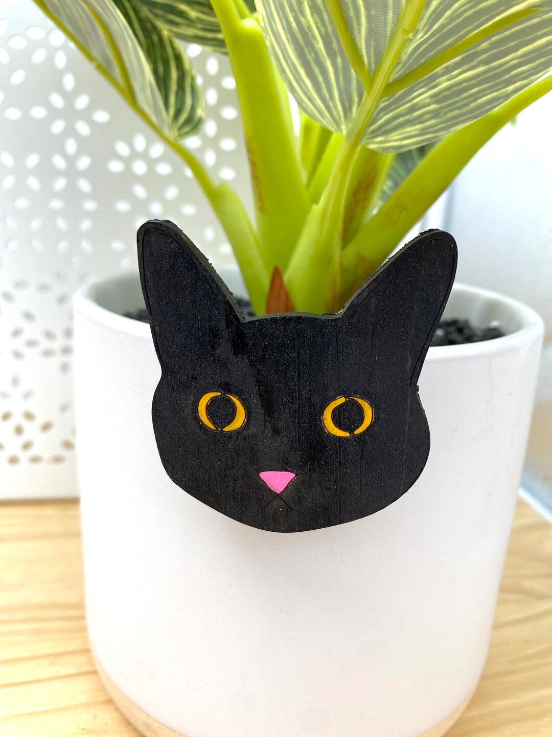 Black Cat Golden Eyes Wood Fridge Magnet / Handmade Cat Kitten Lover ...