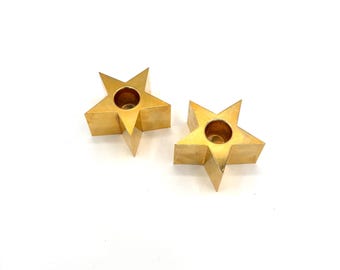 Vintage 90s Gold Metal Celestial Star Candle Stick Holders Whimsigoth / Retro Starry Sky Retro Tabletop Holiday Decor