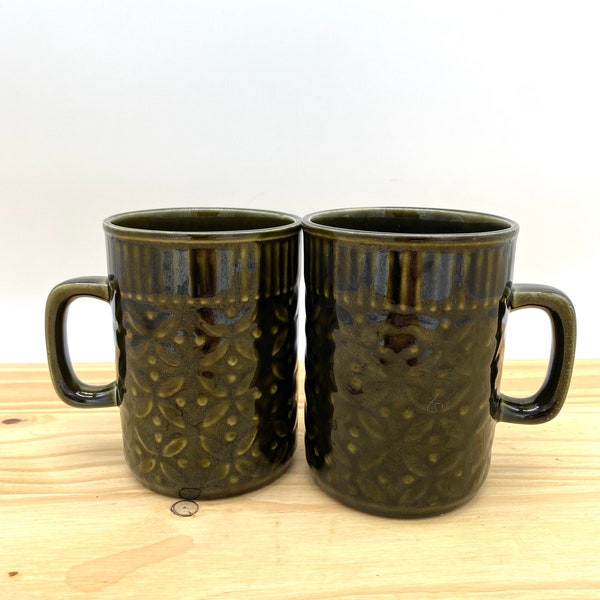 Vintage AWS England Pottery Green Mugs / Mid Century Modern Cups