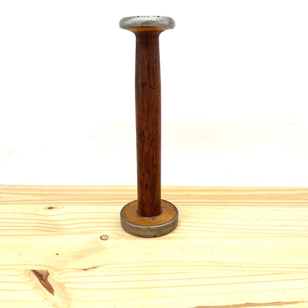 Vintage Industrial Factory Wooden Metal Edge Thread Spool Candle Holder Dining Display / Mid Century Modern MCM Unique Candlestick Decor