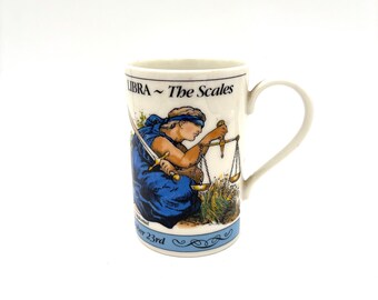 Vintage Mid Century Libra Zodiac Sign Horoscope Coffee Tea Mug / Retro MCM Scales Ceramic Celestial Handle Cup Scotland
