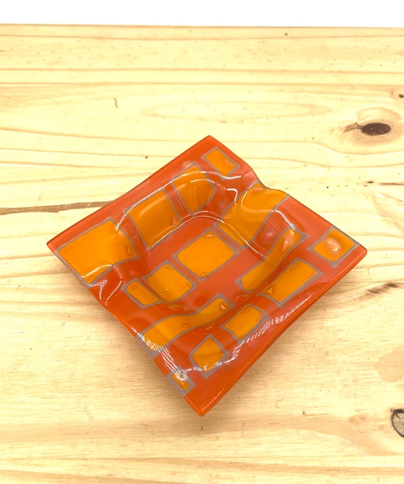 Vintage 60s Orange Mod Geometric Glass Higgins St… - image 1