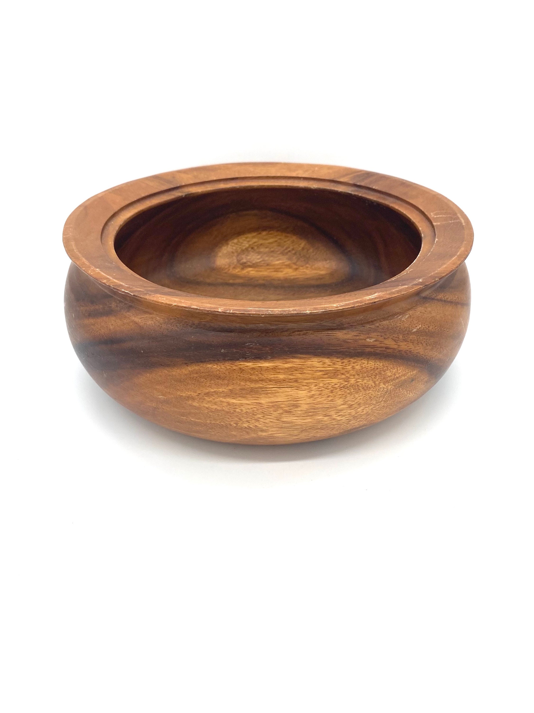 ヴィンテージ 木彫り 大きな大釜 縁付き 丸型ボウル / レトロ 木製