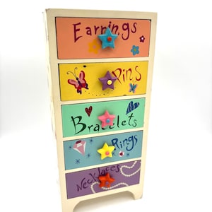 Vintage Y2K Rainbow Star Knob Floral Jewelry Box Earrings Rings Necklace Bathroom Decor / Retro 90s Funky Flowers Teen Desk Bedroom Decor