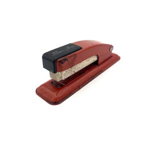 Vintage Red Terracotta Swingline Mini Kleiner Metall Hefter / Retro Rustikales Schreibtisch Büro Accessoire Dekor
