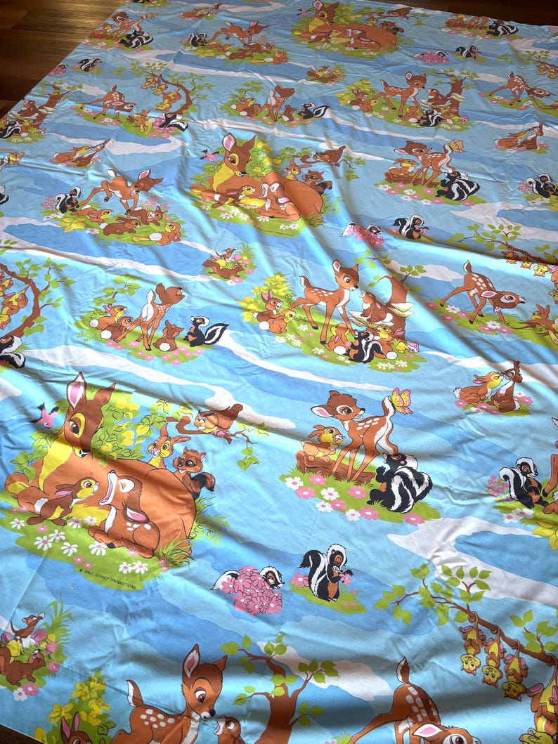 Disney Bambi Rabbit Pattern Vintage 70s Walt Disney Bambi Deer Flower Thumper Cotton Twin Flat ...