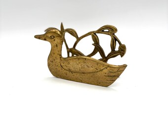 Vintage MCM Brass Duck Bird Napkin Mail Holder / Retro Minimalist Unique Water Bird Dining Room Office Desk Decor
