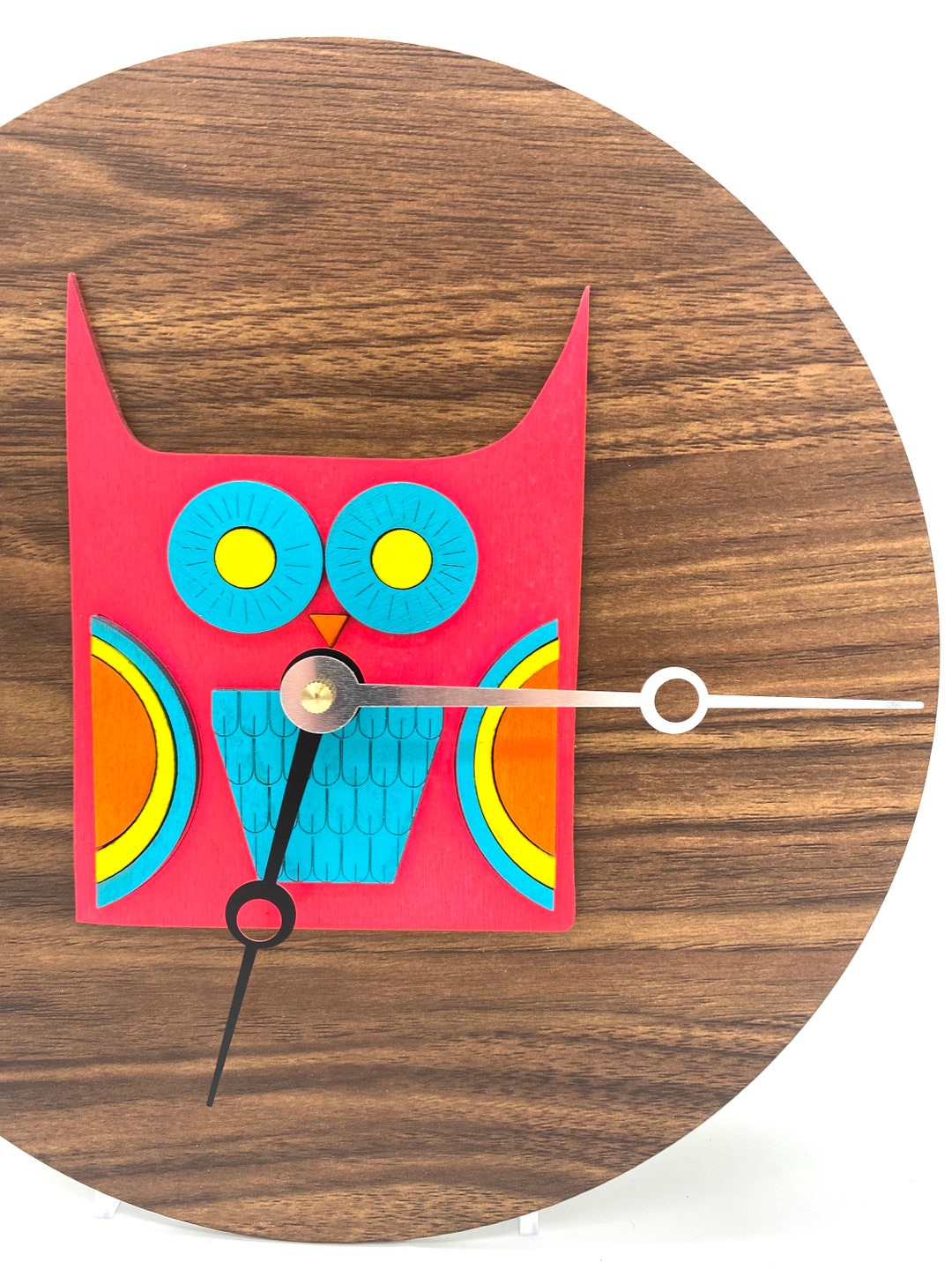 Owl Clock Vintage, Wood Neon Owl, Retro 60s Decor, Funky Vintage Laser
