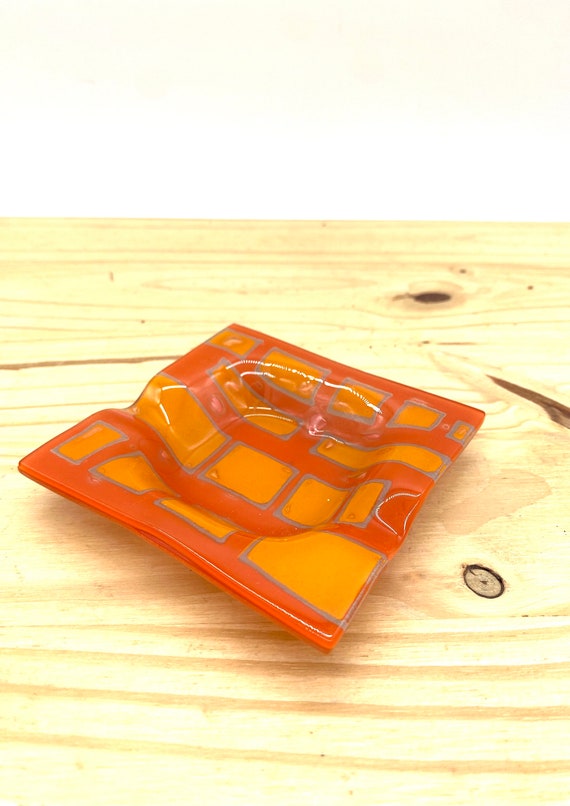Vintage 60s Orange Mod Geometric Glass Higgins St… - image 5