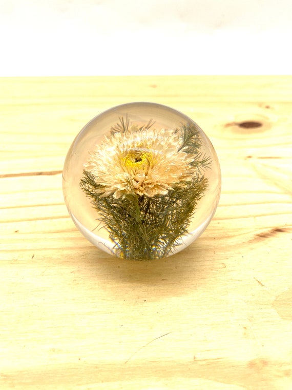 アンティーク雑貨 90s VINTAGE HAFOD GRANGE PAPERWEIGHTS L Vintage Hafod Grange Paperweight Ball White Dandelion Flower