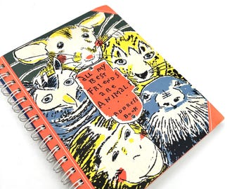Vintage 90s Address Phone Book Album All my Best Friends are Animals Crafting Ephemera / Retro Funky Rad Hand Drawn Kitchen Dining Decor