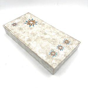 Vintage Vinyl Speckle Blue MCM Starburst Pattern Jewelry Trinket Stationary Box / Unique Mid Century Modern Vanity Closet Bathroom Decor
