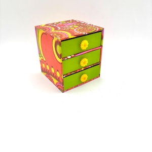 Vintage 60s Psychedelic Trippy Double Vision Bright Colorful Wood Small Drawer Jewelry Box / Retro 60s Hippie Trinket Bedroom Vanity Decor