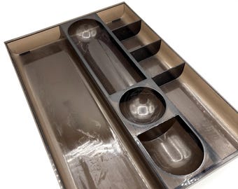 Vintage 70s Smokey Grey Plastic Organizer Storage Supplies Tray for Office Desk Eldon / Mid Century Modern Space Age Mail Organizer Decor