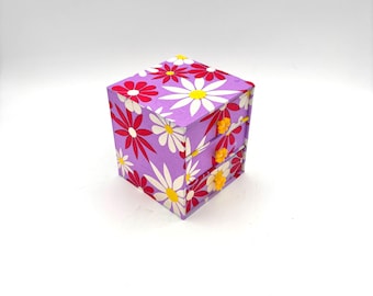 Vintage Handmade Purple Red White Groovy Flower Power Wood Small Jewelry Box / Retro 60s Hippie Boho Floral Trinket Bedroom Vanity Decor