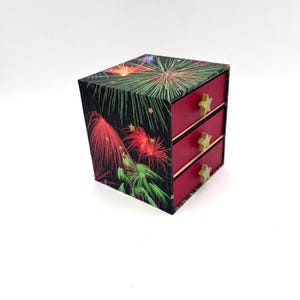 Vintage Black Neon Fireworks Sparklers Wooden Small Jewelry Box Gold Star Shape Knobs / Handmade Retro Trinket Bedroom Vanity Decor