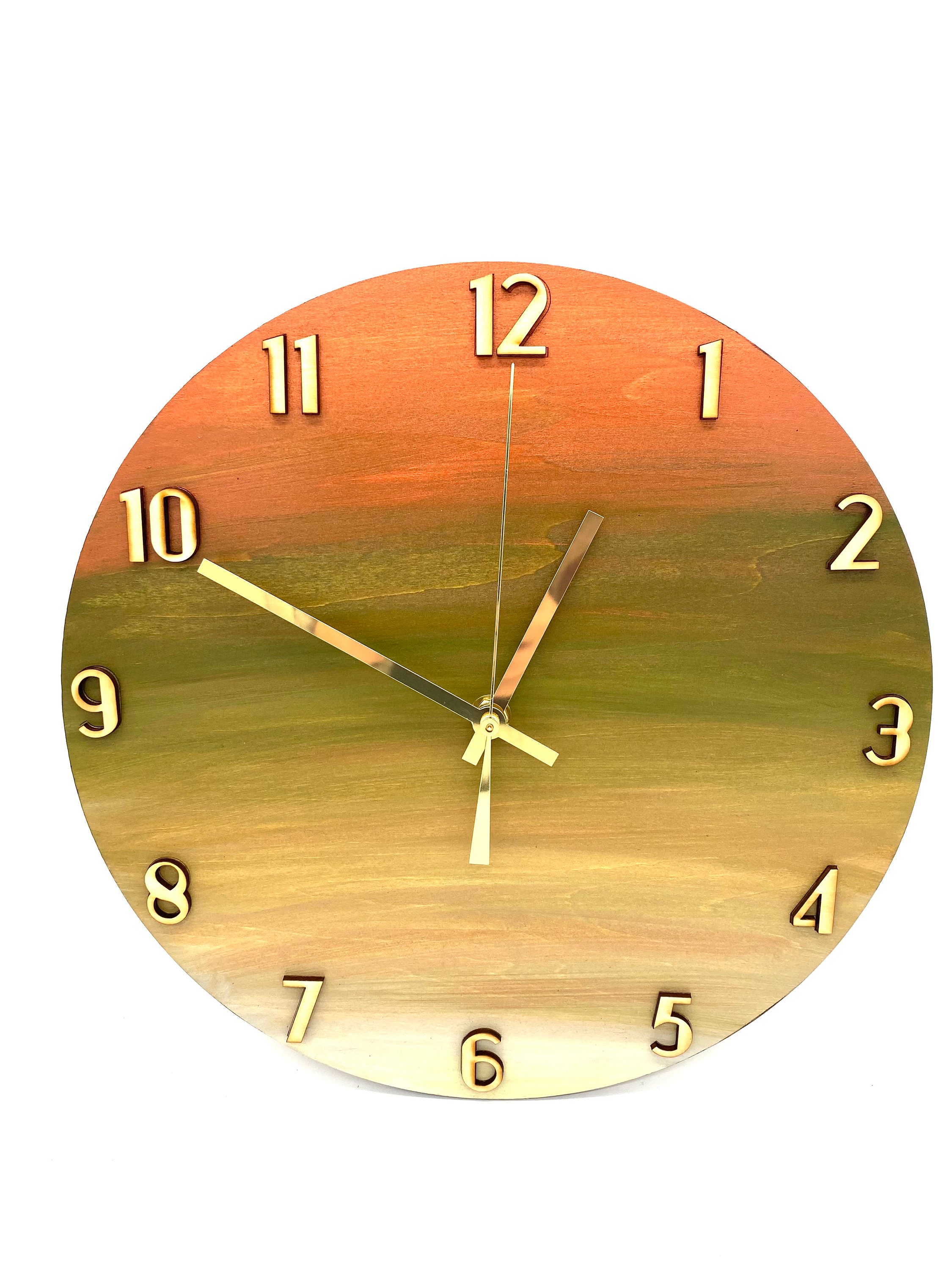 Hand Painted Copper Ombre Planet Jupiter Wooden Wall Clock With Numbers ...