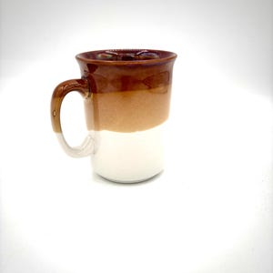 Vintage 70s Striped Brown Pottery Mug Stoneware Ovenware Drip Glaze / Retro Unique Drinking Party Host Serving Kitchen Ware