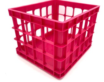 Vintage Small Pink Crate Box Mail Document Holder Filer Bill Organizer / Retro 90s Plastic Desk Kitchen Office Home Decor