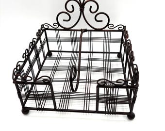 Vintage Metal Filigree Wire Scroll Napkin Rack Holder Display / Retro Farmhouse Tabletop Collectible Kitchen Decor