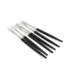 Vintage Mid Century Le Creuset Black Handle Stainless Steel Fondue Fork Appetizer Set / Retro Bread Melted Cheese Serving Utensil Party Host