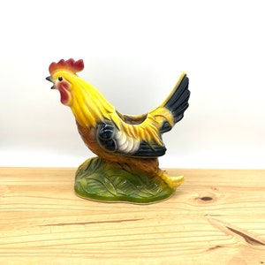 Vintage 50s Farmhouse Ceramic Chicken Rooster Planter / Mid Century Rustic Hen Kitchen Decor / Unique Weathered Pottery Indoor Garden