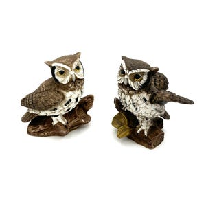 Vintage Ceramic Owl Brown Stoneware Figurine Scuplture Set / Retro MCM Folk Art Bird Animal Figure Statue Office Desk Decor
