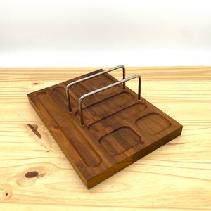 Vintage 60s Walnut Wood Dresser Valet Tray Accessories Organizer Storage / Mid Century Modern Minimalist Office Desk Mail Organizer Decor