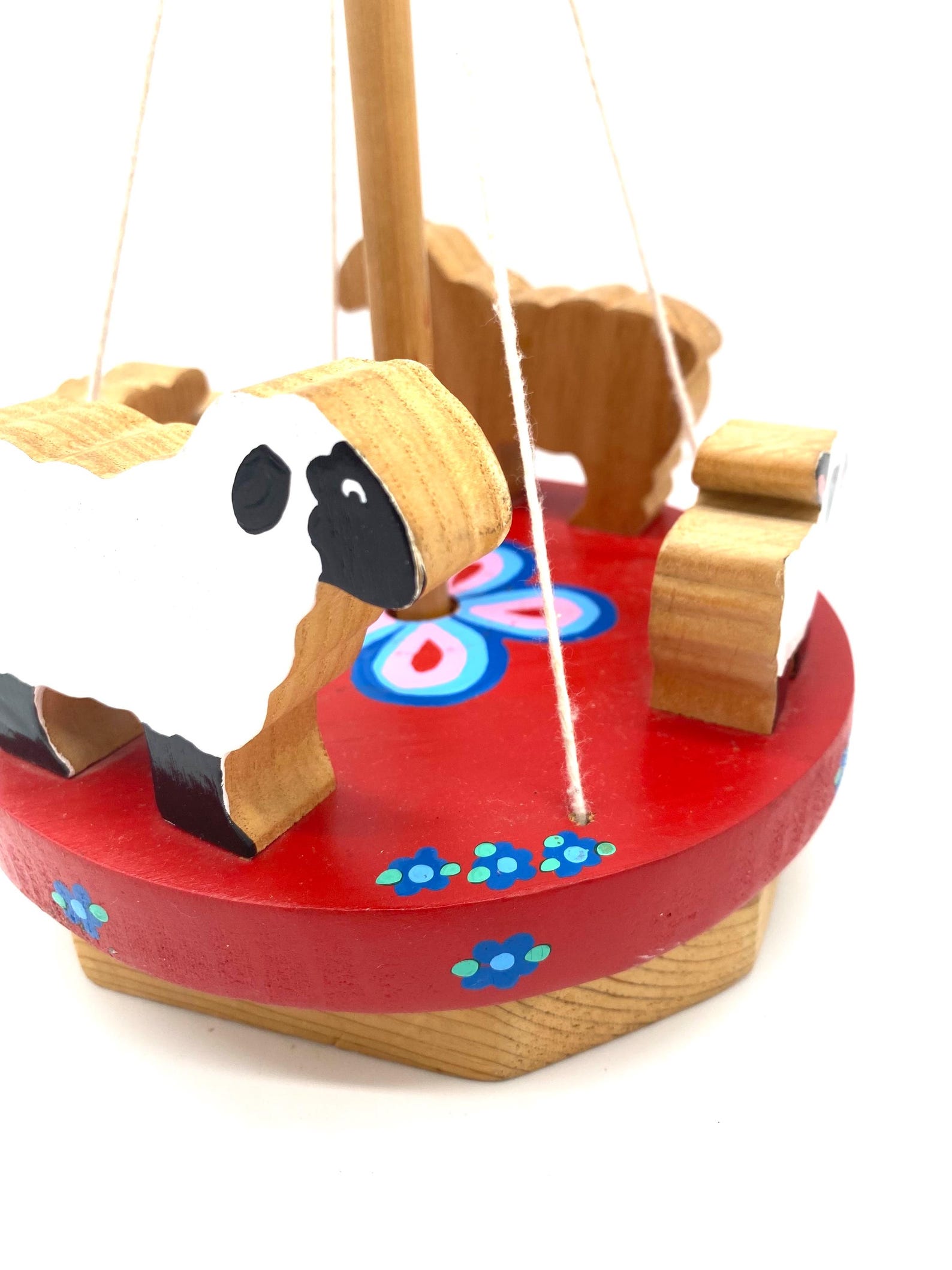 Toy Maypole Vintage Wooden Sheep Carousel Spin Kid Toy / Retro Handmade Lamb Farm ...
