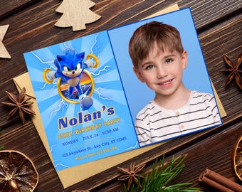 Sonic birthday invitation Photo Super Sonic The Hedgehog Party Sonic the Hedgehog Invite with photo Sonic Birthday Invitation Hedgehog