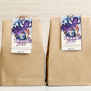 De Fantastic Four-bedanktag De Fantastic Four-bedanktag First Steps Fantastic Four-goodiebaglabels Avengers-thematag