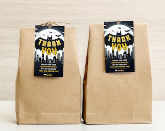 Etiqueta de agradecimiento de cumpleaños de superhéroe oscuro Etiqueta de regalo de Bat Boy Etiqueta de cumpleaños de superhéroe murciélago Etiqueta de regalo de devolución de murciélago con temática de murciélago Etiqueta de murciélagos