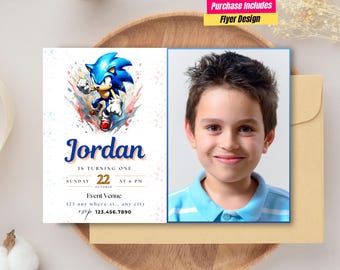 Sonic birthday invitation Photo Super Sonic The Hedgehog Party Sonic the Hedgehog Invite with photo Sonic Birthday Invitation Hedgehog