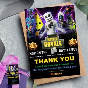 Biglietto di ringraziamento modificabile per Fort Game, carta regalo Fort Game, biglietto per festa di compleanno Fort Night, invito di compleanno per videogiochi, omaggio di compleanno per videogiochi