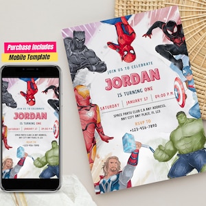 Avengers Superheroes Birthday Invitation Template Superhero Kids Party Invite Template Superhero Bday Card Avengers Party Superheroes card
