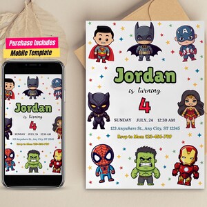 Superheroes Birthday Invitation Template Avengers Party Editable Superhero Birthday Invitation Template  Boys Superhero theme Party invite