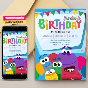 StoryBots Birthday Invitation Story Bots Birthday invite Beep, Bing, Bang, Boop, & Bo Invitation Team 341B Birthday StoryBots Party invite