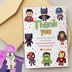 Printable Superhero Birthday return gift Superhero goodie bag tag Superheroes theme party favors for boys Superhero thank you card Template