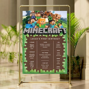Marco de aniversário do Minecrafter editável Meu aniversário Marco do Minecrafter Canva Evite Gamer Party Milestone Kids Minecrafter Party sign