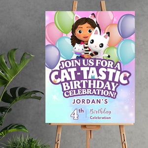 Gabbys Dollhouse Birthday Welcome sign Editable Gabby&#39;s Kids Welcome banner Pandy doll party welcome sign Gabby&#39;s Dollhouse bday welcome
