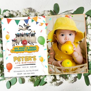 Shaun the Sheep Kids Birthday Invite, modello di invito per festa modificabile Shaun the Sheep ispirato biglietto di compleanno, biglietti di compleanno personalizzati
